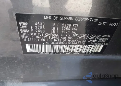 2023 Subaru Legacy Premium from USA, damaged, VIN 4S3BWAF62P3002219